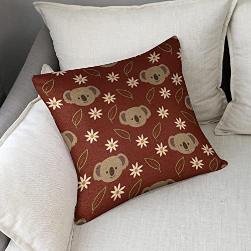 Flower Koala Face Linen Throw Pillow Covers Set of 2