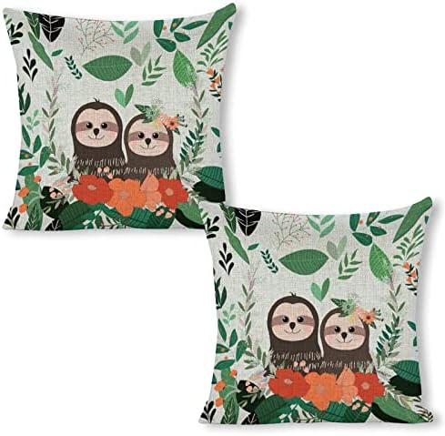 JOJOART Cute Doodle Sloth Linen Pillow Covers Set of 2