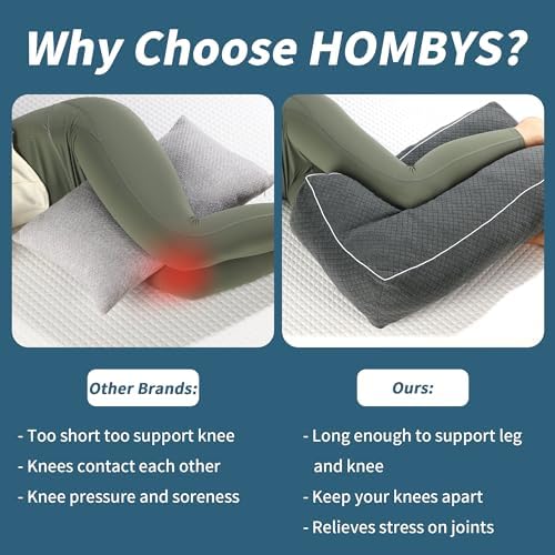 HOMBYS Shredded Memory Foam Leg Pillow for Side Sleepers Grey