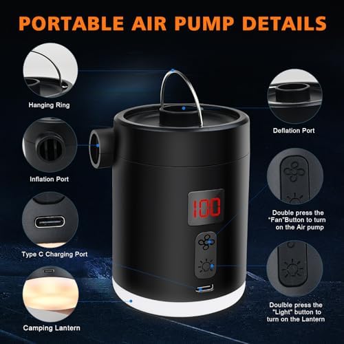 2024 Portable Air Pump with LED Lantern 8oz Camping Inflator