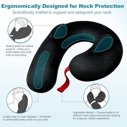 Inflatable Neck Pillow with Soft Velvet and 2 Storage Bags