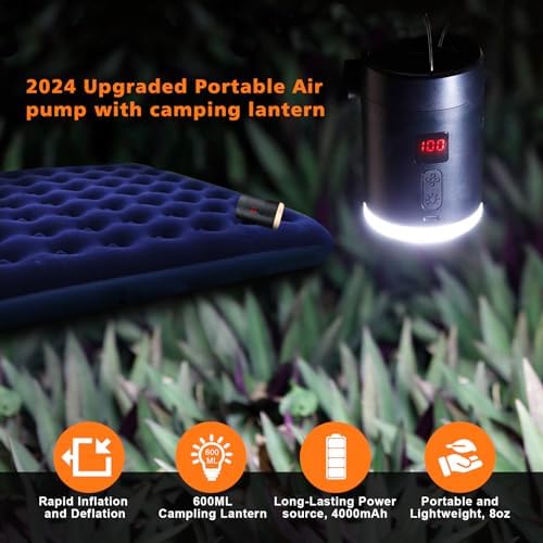 2024 Portable Air Pump with LED Lantern 8oz Camping Inflator