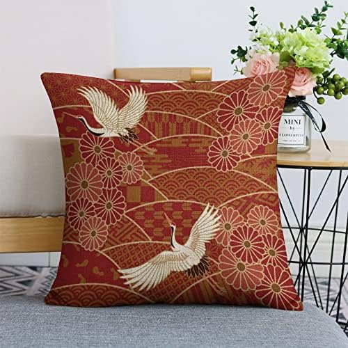 JOJOART Japanese Traditional Cranes Throw Pillow Covers Set of 2