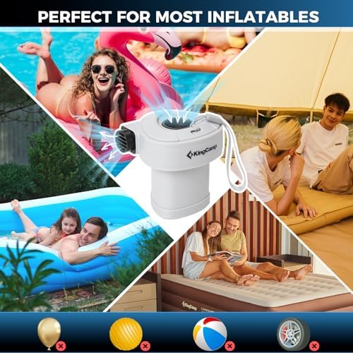 KingCamp Air Pump for Inflatables 4 Nozzle Quick Inflator Deflator