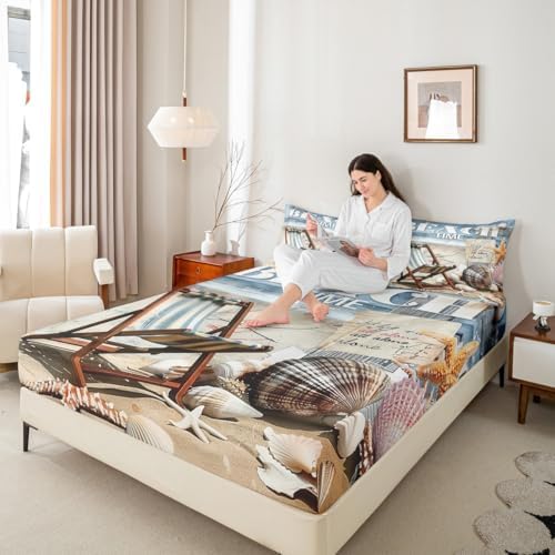Manfei Beach Life Queen Fitted Sheet Set