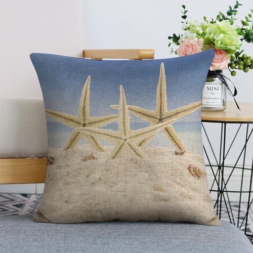 JOJOART Beach Starfish Linen Pillow Covers Set of 1 18x18