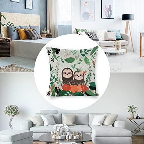 JOJOART Cute Doodle Sloth Linen Pillow Covers Set of 2