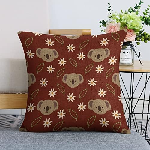 Flower Koala Face Linen Throw Pillow Covers Set of 2