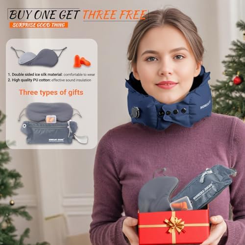 ZugBie Inflatable Travel Pillow with 3 Eye Masks
