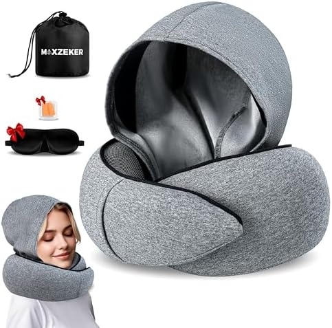 Maxzeker Memory Foam Travel Pillow for Flights and Car Rides