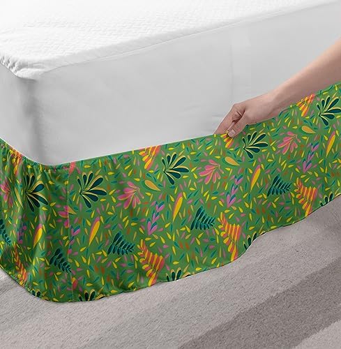 Ambesonne Summer Bedskirt with Nature Leaves Botanical Forest Print