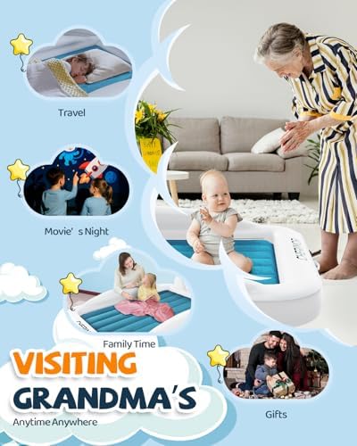 CHERIMOR Toddler Air Mattress with Electric Pump Safety Sides Carry Bag