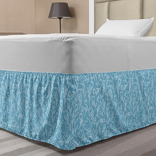 Ambesonne Tulip Bedskirt Pale Azure Blue with Pastel Floral Pattern