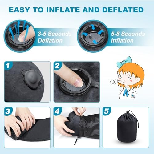 Inflatable Neck Pillow with Soft Velvet and 2 Storage Bags