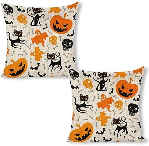 JOJOART Ghost Pumpkin Cat Halloween Pillow Covers Set of 2 1