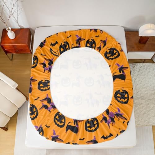Manfei Happy Halloween Fitted Sheet Queen Size with Pillow Case