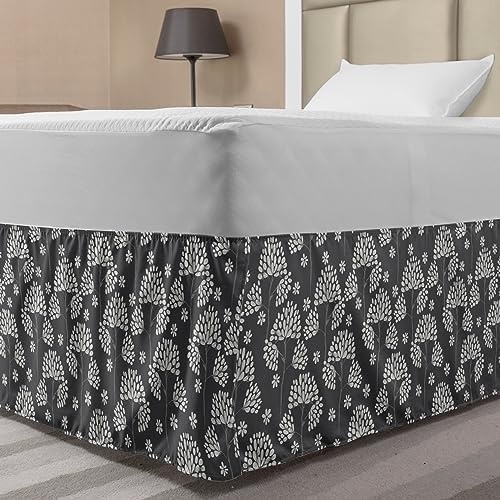 Ambesonne Retro Flowers Bedskirt with Elastic Wrap Grey Coconut