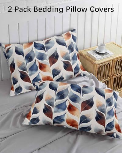 Navy Blue Burnt Orange Microfiber Pillowcase Set of 2