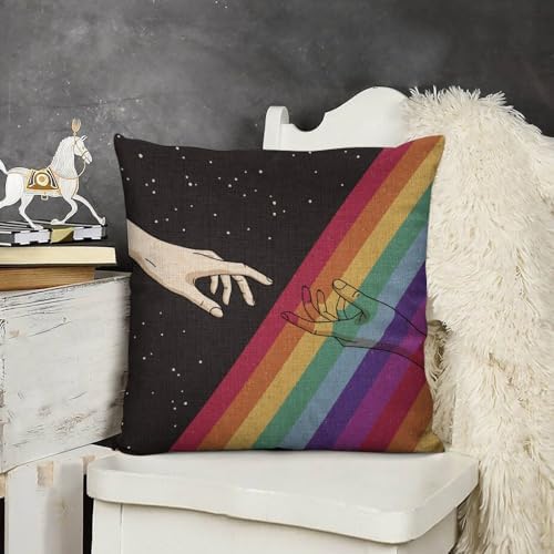 JOJOART Rainbow Hand in Space Throw Pillow Covers Set of 2