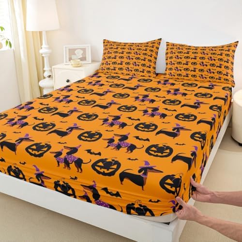 Manfei Happy Halloween Fitted Sheet Queen Size with Pillow Case