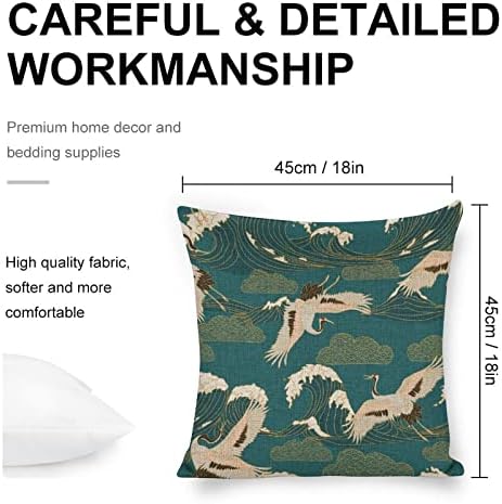 JOJOART Japanese White Crane Linen Pillow Covers Set of 2 1