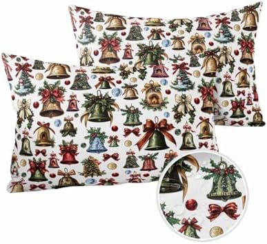 Waterproof Pillow Protector 2 Pack with Zipper and Christmas Bells Bows