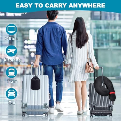 Inflatable Neck Pillow with Soft Velvet and 2 Storage Bags