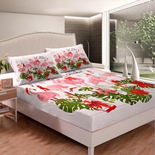 Castle Fairy Pink Flamingo Fitted Sheet Set with Pillowcases