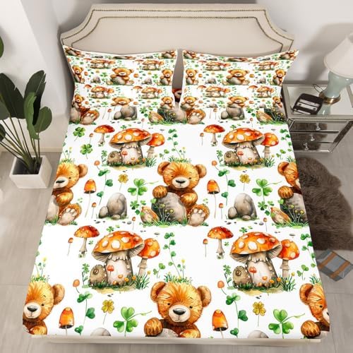 Manfei Cute Bear Queen Sheet Set with Pillow Case