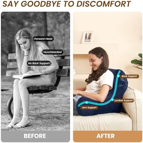 Unisakey Portable Comfy Reading Pillow with Arms and 3 Pockets