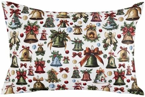 Waterproof Pillow Protector 2 Pack with Zipper and Christmas Bells Bows