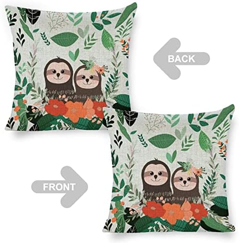 JOJOART Cute Doodle Sloth Linen Pillow Covers Set of 2
