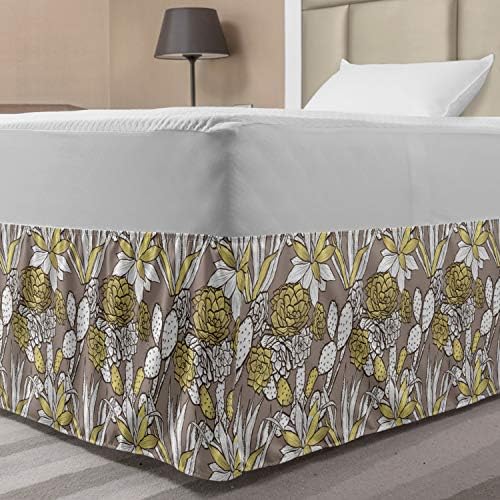 Ambesonne Botanic Bedskirt - Bohemian Desert Scene Twin XL Pale Green Warm Taupe