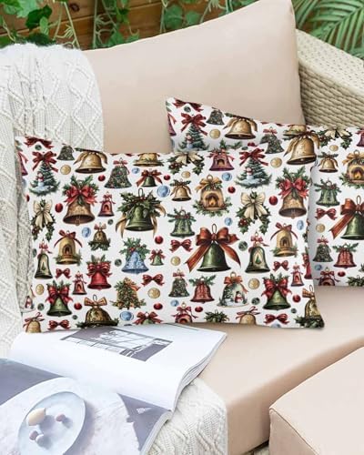 Waterproof Pillow Protector 2 Pack with Zipper and Christmas Bells Bows