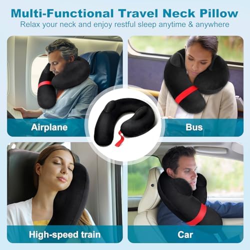 Inflatable Neck Pillow with Soft Velvet and 2 Storage Bags