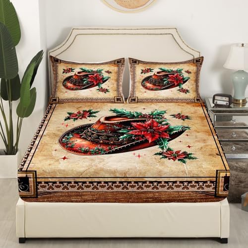 Manfei Cowboy Cap Fitted Sheet Set with 2 Pillowcases Queen Size