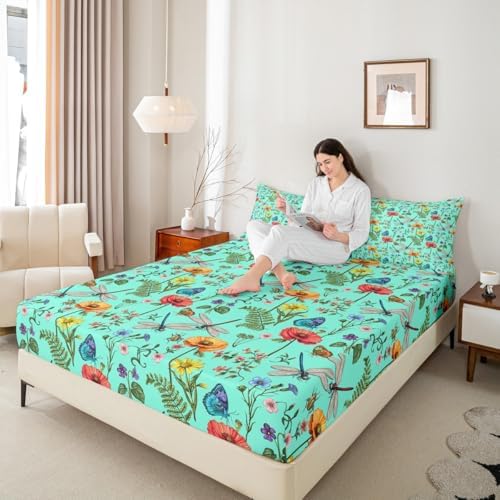 Manfei Dragonfly Bed Sheet Set Twin Size with Pillowcase