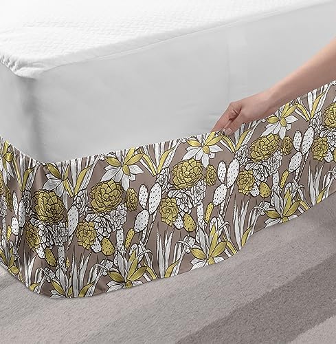 Ambesonne Botanic Bedskirt - Bohemian Desert Scene Twin XL Pale Green Warm Taupe