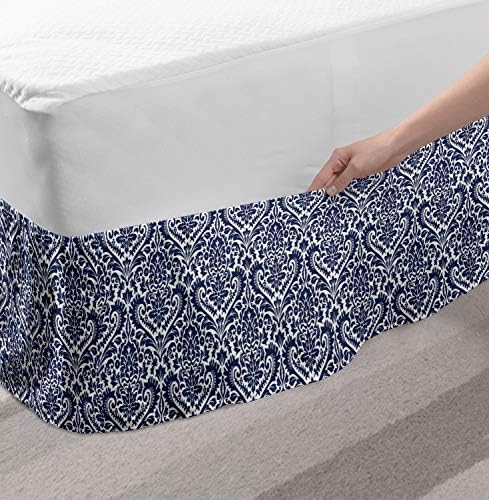 Ambesonne Victorian Bed Skirt with Baroque Damask Design