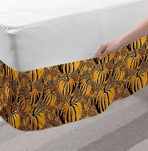 Ambesonne Vintage Botany Bedskirt - Marigold Charcoal Grey