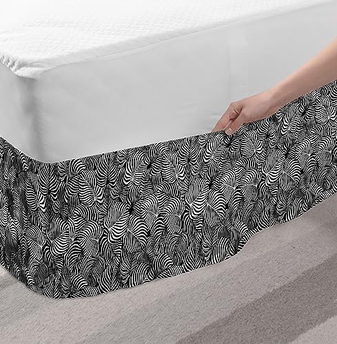 Ambesonne Tropical Bedskirt with Stripes Monstera Design