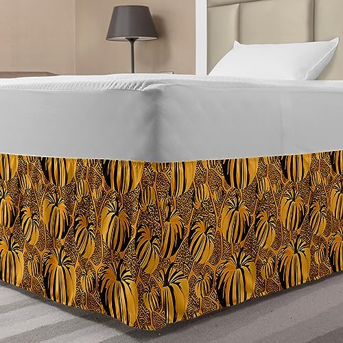 Ambesonne Vintage Botany Bedskirt - Marigold Charcoal Grey