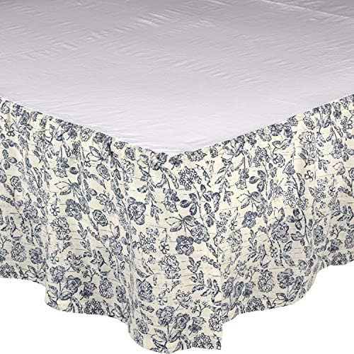 Piper Classics Twin Bed Skirt Floral Blue Cream