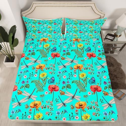 Manfei Dragonfly Bed Sheet Set Twin Size with Pillowcase