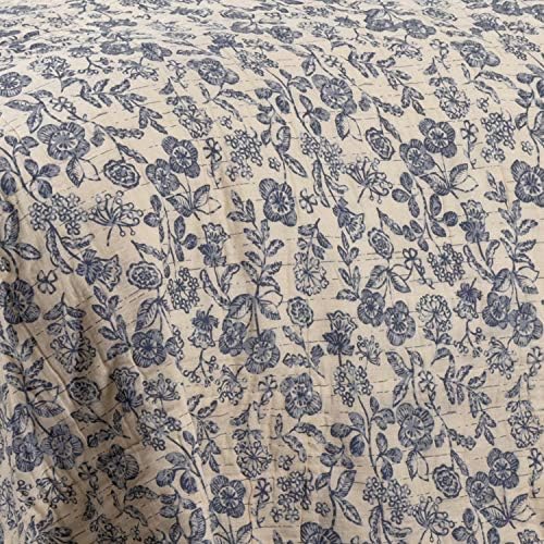 Piper Classics Twin Bed Skirt Floral Blue Cream