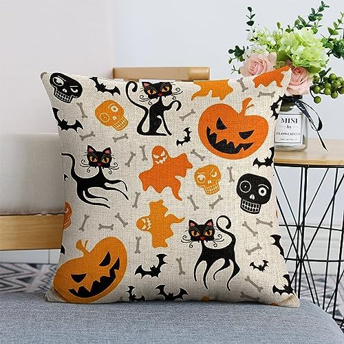 JOJOART Ghost Pumpkin Cat Halloween Pillow Covers Set of 2 1