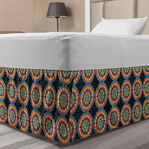 Ambesonne Abstract Elastic Bed Skirt with Floral Mandala Print