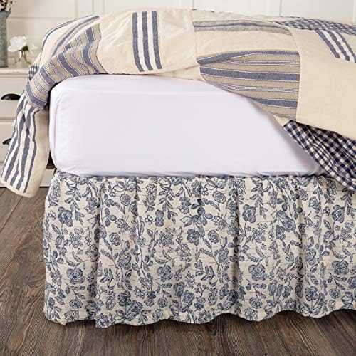 Piper Classics Twin Bed Skirt Floral Blue Cream