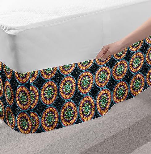 Ambesonne Abstract Elastic Bed Skirt with Floral Mandala Print