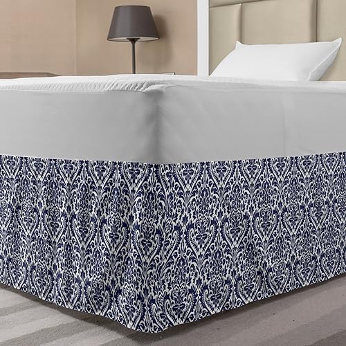 Ambesonne Victorian Bed Skirt with Baroque Damask Design